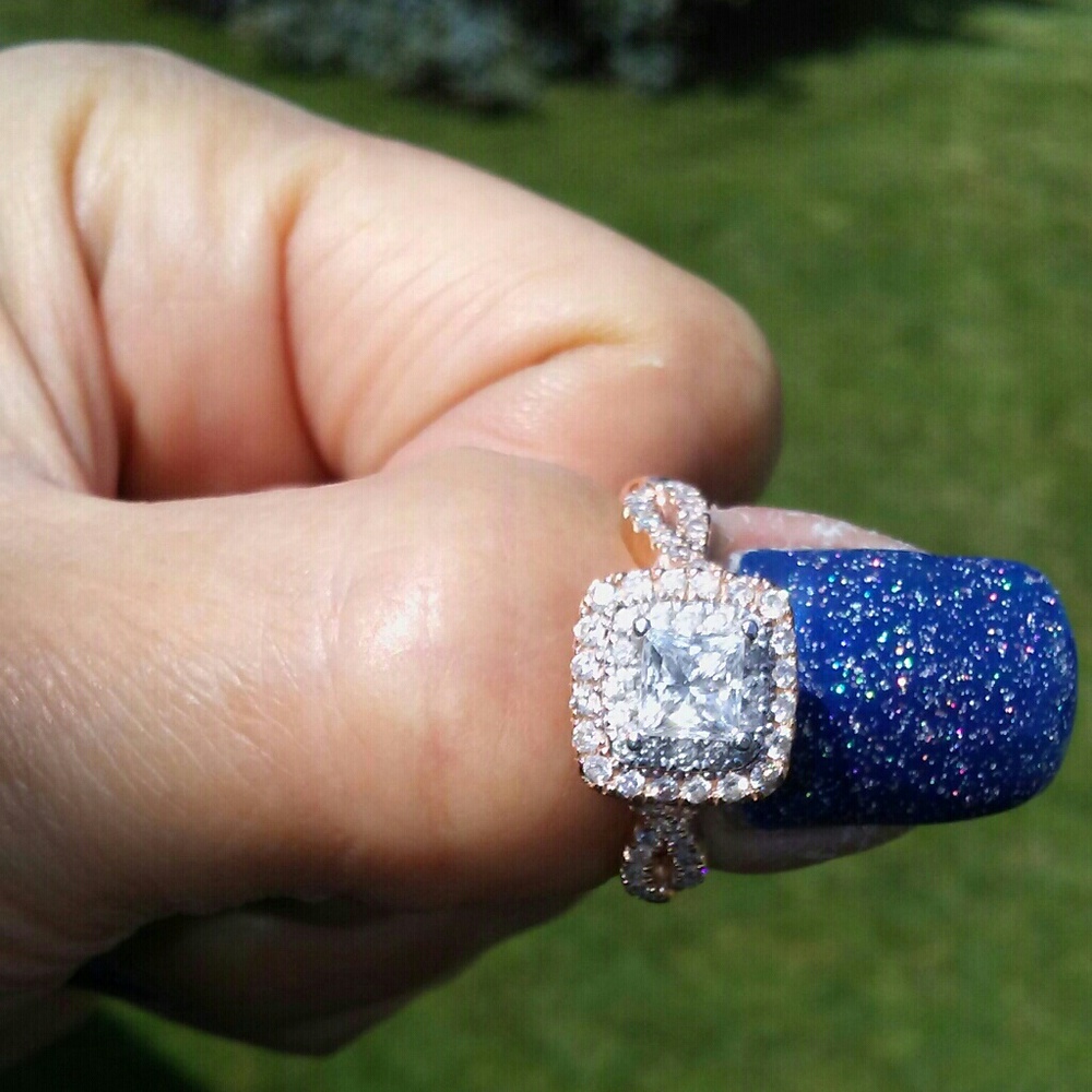 Princess cut 14 karat rose and white gold engageme